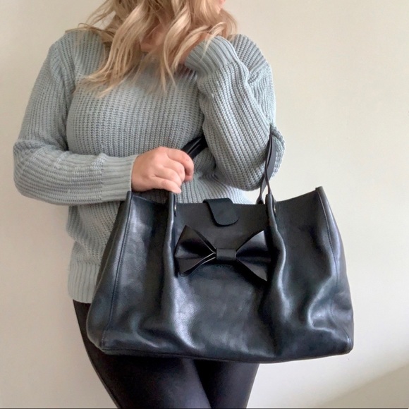 RED Valentino Navy Leather Bow Shoulder Bag - Vintage - Picture 6 of 9